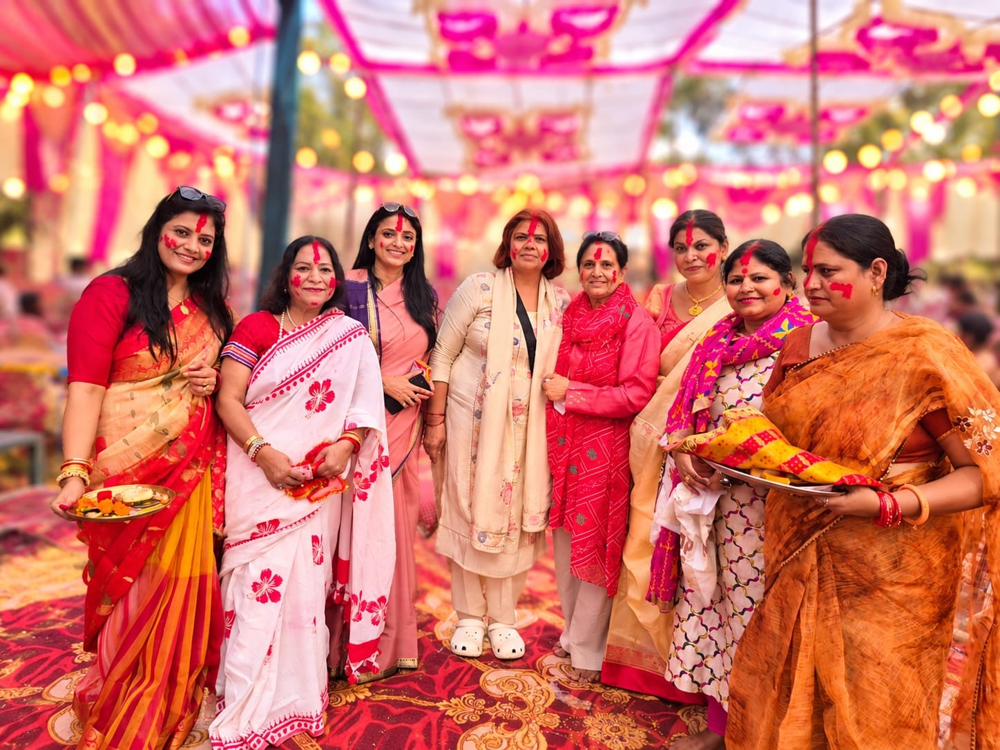 अंबाला छावनी की डिफेंस कालोनी में दुर्गा पूजा महोत्सव के दौरान सिंदूर उत्सव मनाती महिलाएं। सभा