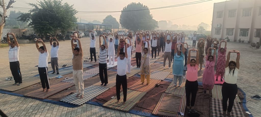 फतेहाबाद में योग करते हुए शिक्षक स्त्रोत आयोजक