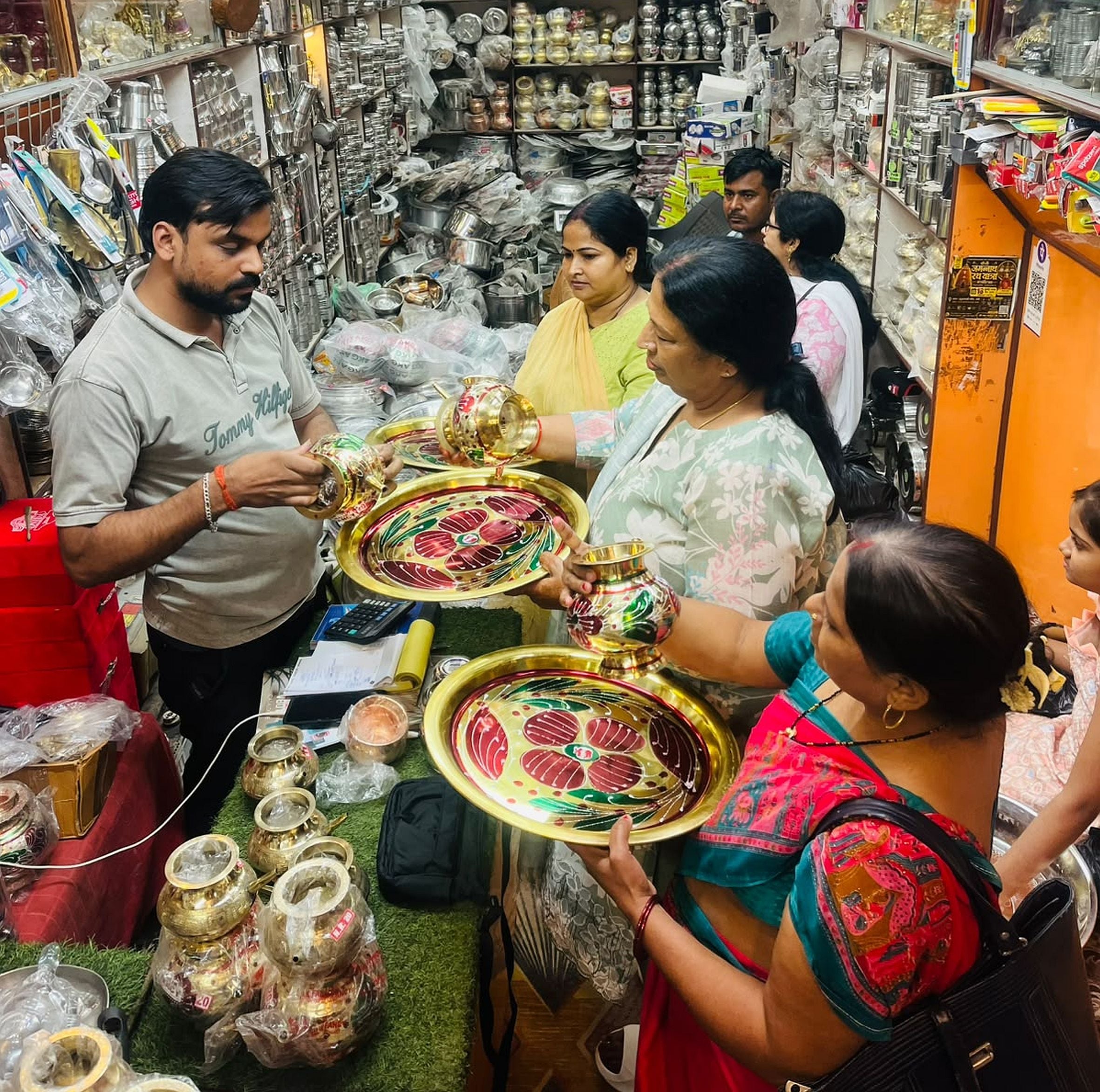 Karwa Chauth market adorned with decorated sieves and henna (mehndi)