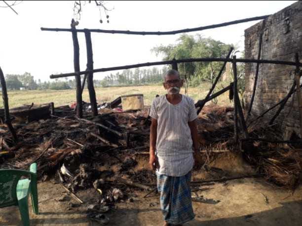 Worker's hut burnt to ashes due to short circuit, scorched cattle