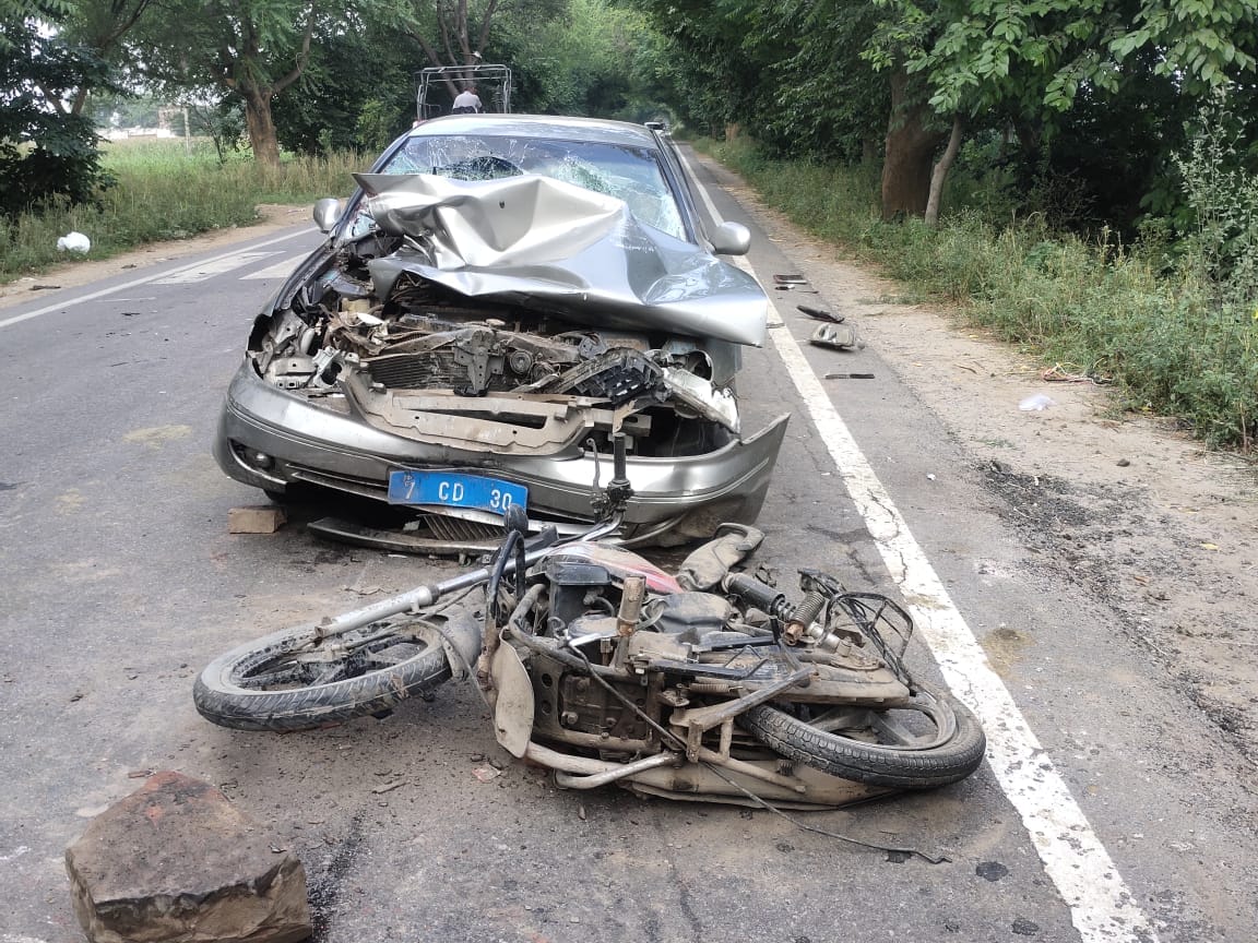 सड़क दुर्घटना में बाइक सवार आइटीबीपी का जवान घायल
