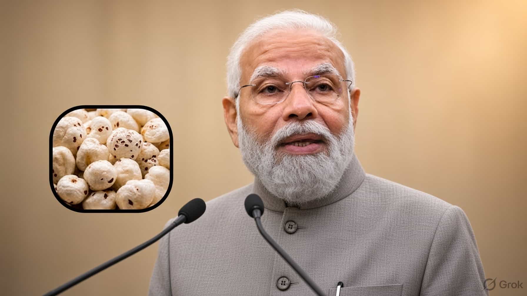 पीएम मोदी ने मखाने को सुपरफूड की तरह पेश कर इसकी बाजार में मांग को मजबूती करने में भूमिका निभाई है।