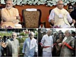 Gujarat Chief Minister and BJP PM Candidate Narendra Modi with senior BJP leader LK Advani