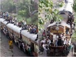 passangers sitting on trains roof