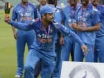 team india celebrating after odi series victory.