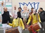 BJP party workers celebrate after Assembly Election results.