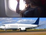 The woman raised a noise in washroom then took flight landing. 