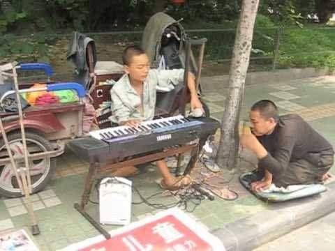 china row after beggars are fenced off at temple fair