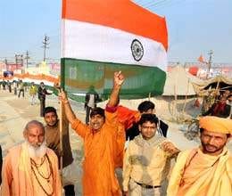 saints and devotees celebrate republic day in maha kumbh