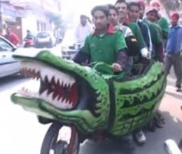 ten seater crocodile motorbike made by indian man 
