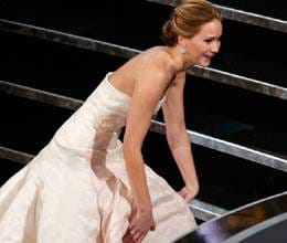 Jennifer Lawrence Oscars 2013 backstage Rampage