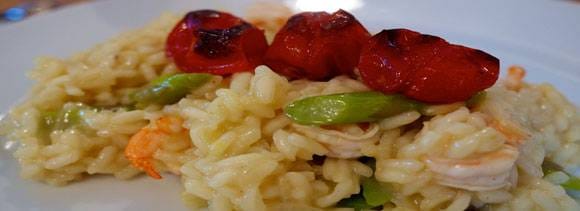 cherry tomatoes and prawn risotto
