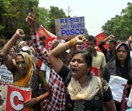 half naked women were protest against posco