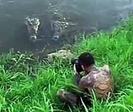 moment wildlife photographer was almost eaten by crocodile