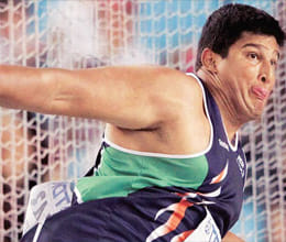 vikas claims first position in discus throw