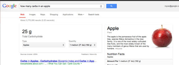 google nutrition data available on google search, health diet