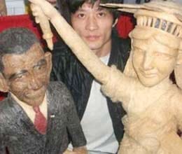 obama sculpture made from hair