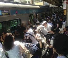 people hooked train in japan
