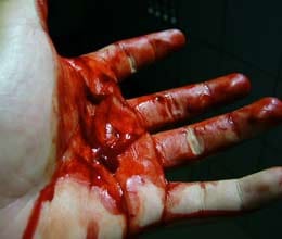  cuts himself, throws his intestines at police