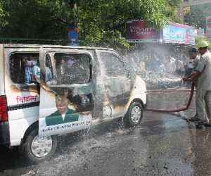 fire in moving ambulance
