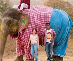 Elephant dressed as hipster to sell jeans