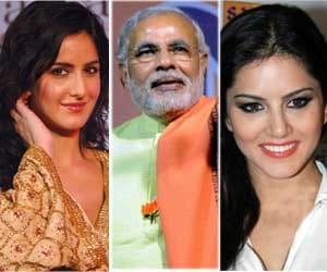 modi behind sunny, katrina in yahoo india 2013
