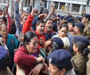 protest in dehradun  