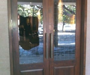 broken door glass of disco bar