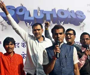 Young man sitting on a hunger strike against Kejriwal