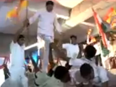 video shows bjp ls candidate walking on backs of students