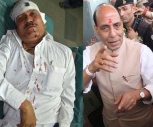 rajnath enters lucknow, party leaders fight