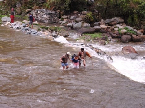 children have to cross river to arrive at school in narmand