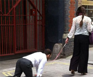 women made man her dog and strolls on london street