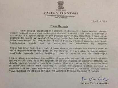 varun gandhi filed his papers nomination