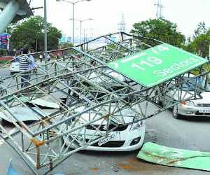 Accident, Sign Board of GMADA Fell on Car