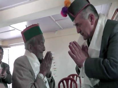 Shyam Saran Negi will cast his vote together with his three generations