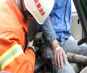 horrific accident where a tree trunk crash into man's crotch