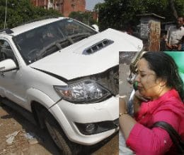 Women dies as car hits bike, two critically injured