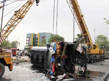 two dies on road accident, four injured