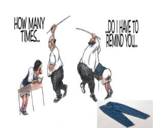Teacher punishes student for wearing tight pants in the school
