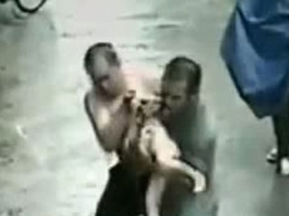 one year old saved while he accidently jumped from a building