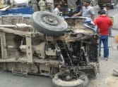 Truck accident on old faridabad chowk, route divert