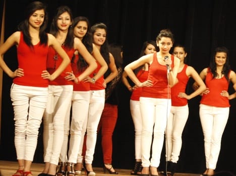 models catwalk on ramp in kalibari hall