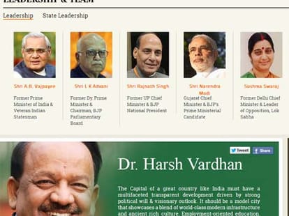 narendra modi is still cm of gujarat on bjp delhi website