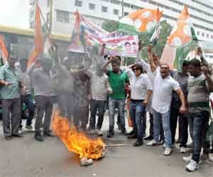 Burnt the effigy of the Congress Centre on rail fare increase