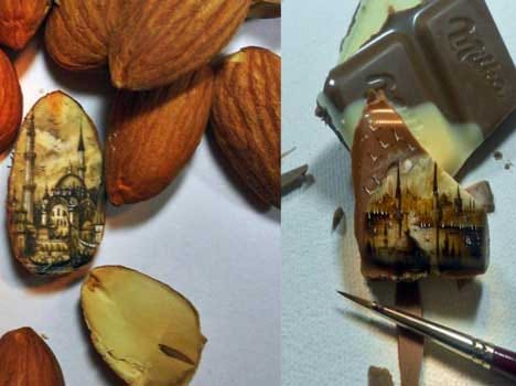 man who paints on dry fruits and chocolates