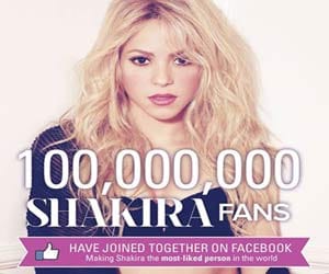 Shakira being the first person to reach 100 million Facebook fans