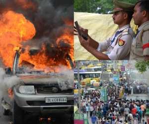 A vehicle catches fire on charbagh station today