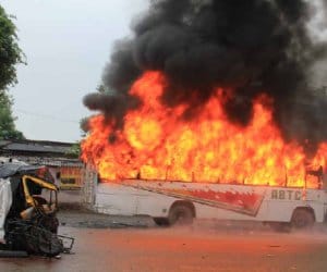 After death in accidental Organically, mob of people lit to bus