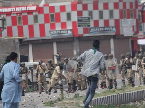 protesting and stone pelting in kashmir today